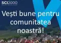 Afiș SCI2000 cu mesaj despre comunitate și sat montan