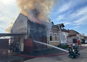 VIDEO. Trei echipaje de pompieri încearcă să stingă incendiul izbucnit la o casă de locuit. O mașină e mistuită de foc!