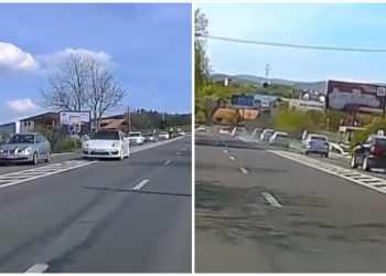 VIDEO. Depășire „criminală” la coborârea spre Cluj: Un șofer cu Porsche a fentat moartea la milimetru, ignorând parapetul de beton